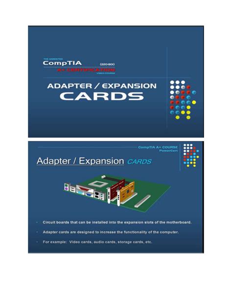 adapter cards and expansion slots|CompTIA A+ Exam Prep: Adapter Cards & Functions .